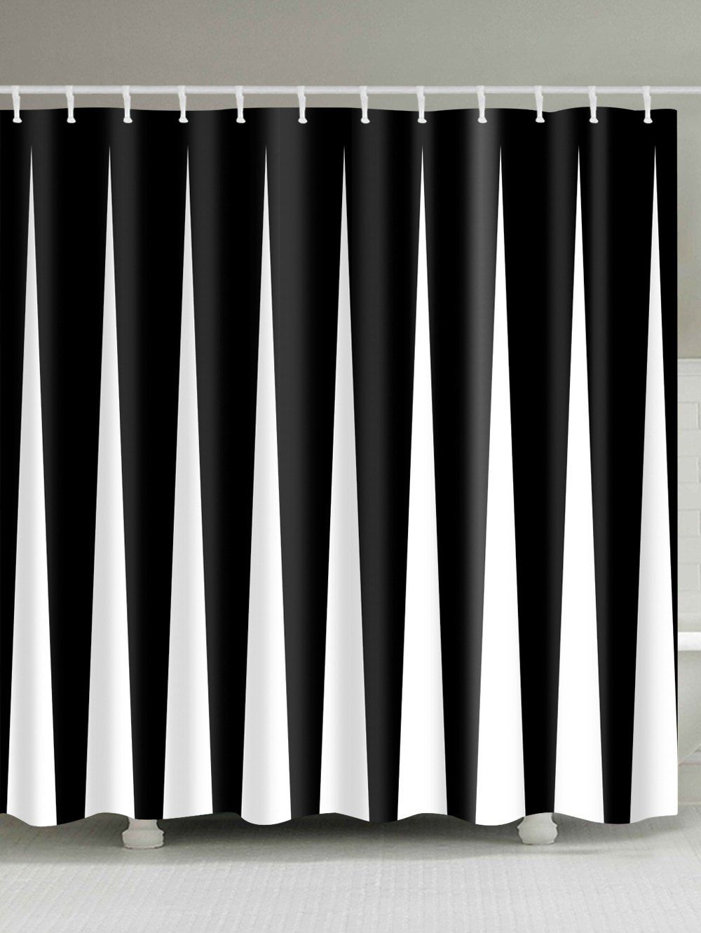 

Color Block Print Waterproof Bathroom Shower Curtain, Black stripe