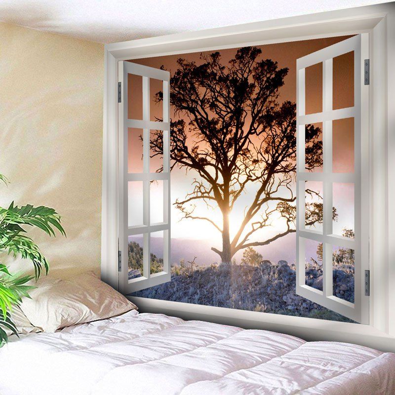 

Wall Art Window Life Tree Tapestry, Brown