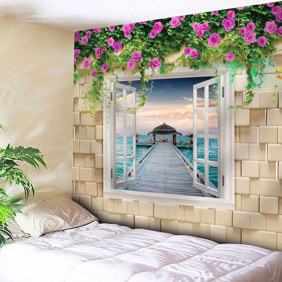Wall Hanging Floral Window Scenery Tapestry - Palomino W71 INCH * L71 INCH