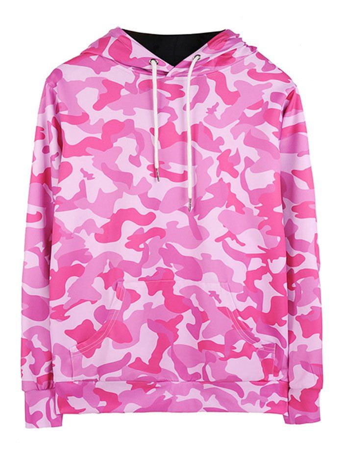 

Camouflage Print Kangaroo Pocket Hoodie, Pink