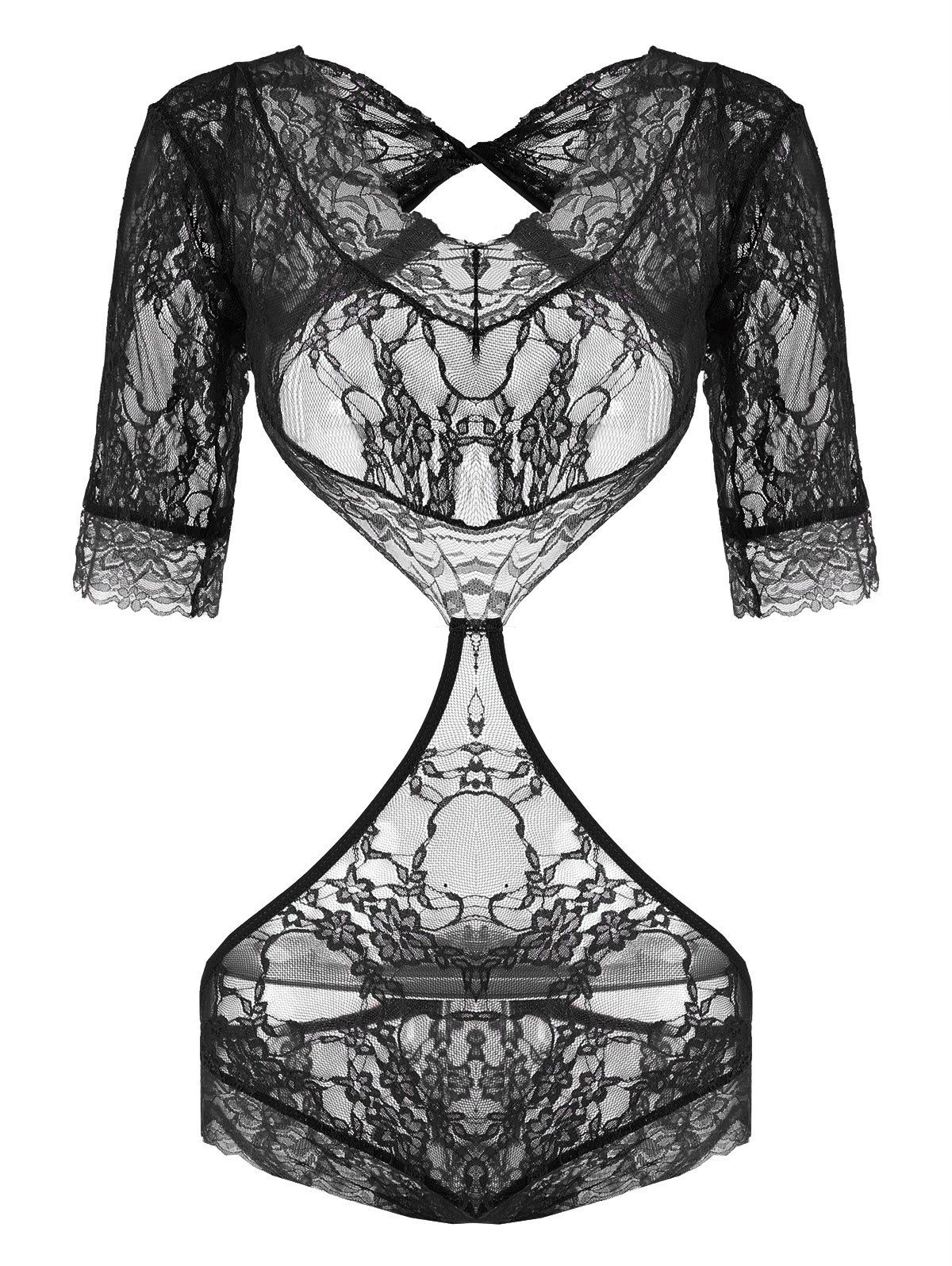 

Lace See Thru Cut Out Teddy, Black