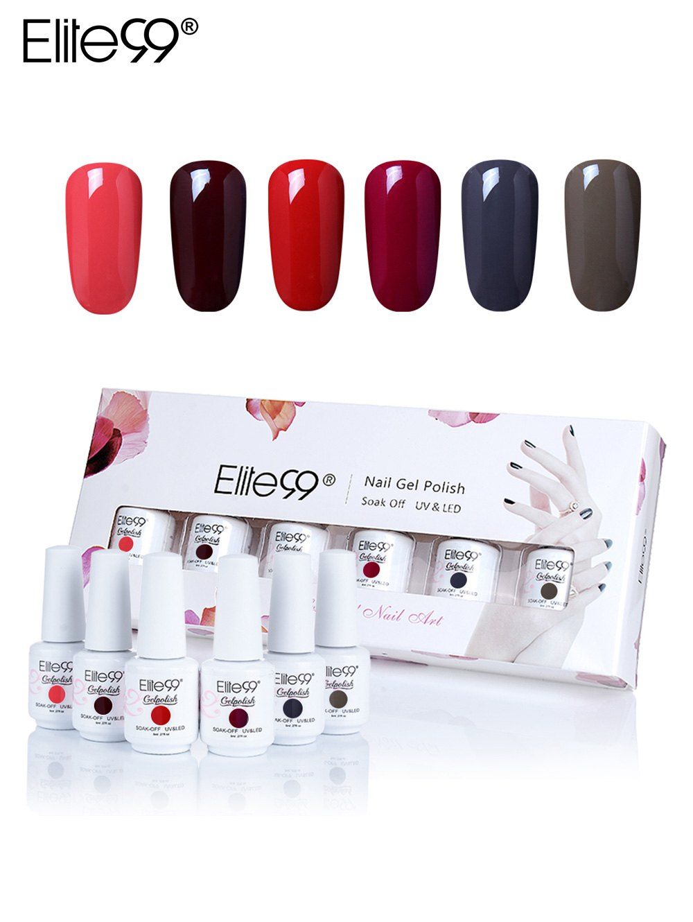 

Elite99 6 Colors UV LED Soak Off Gel Nail Polished Kit, #01