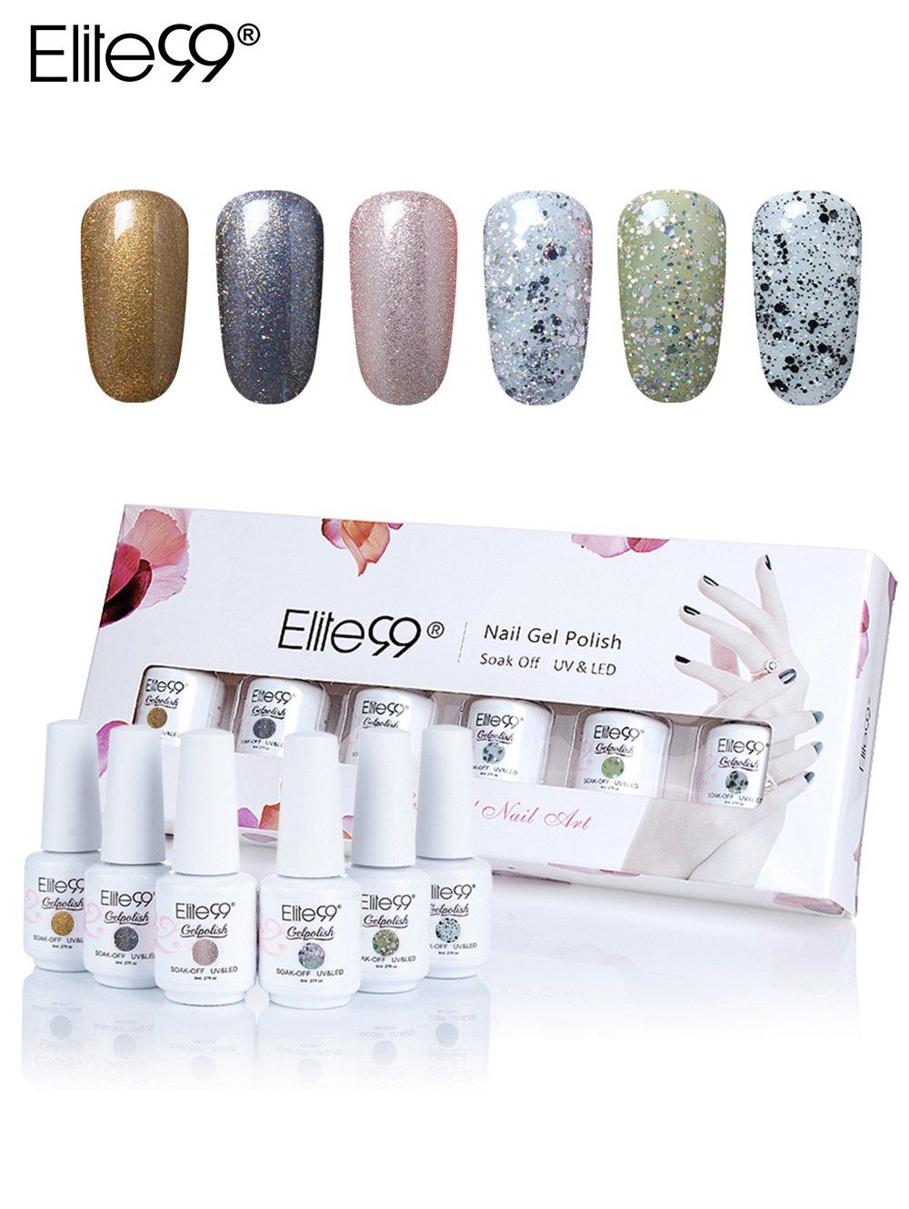 

Elite99 6Pcs Polishing UV LED Soak-off Gel Nail Box Set, #01