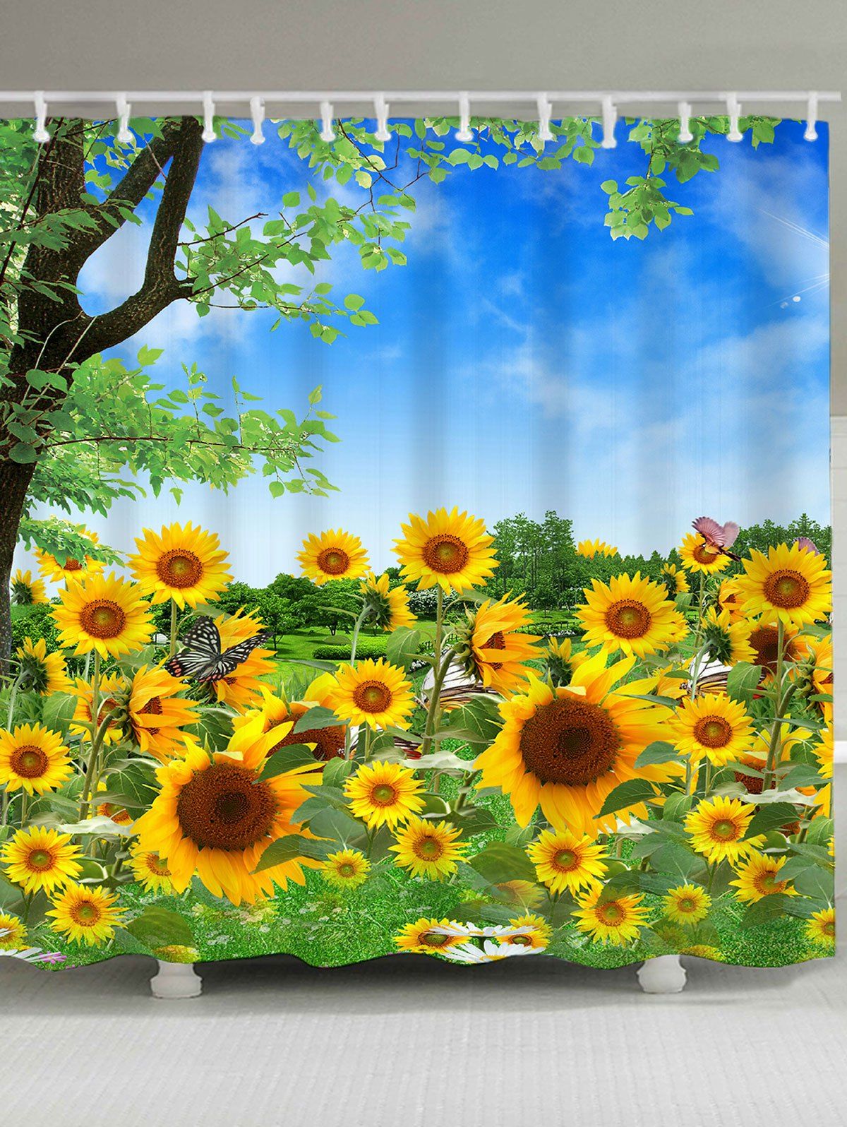 

Waterproof Trees and Sunflowers Pattern Shower Curtain, Yellow