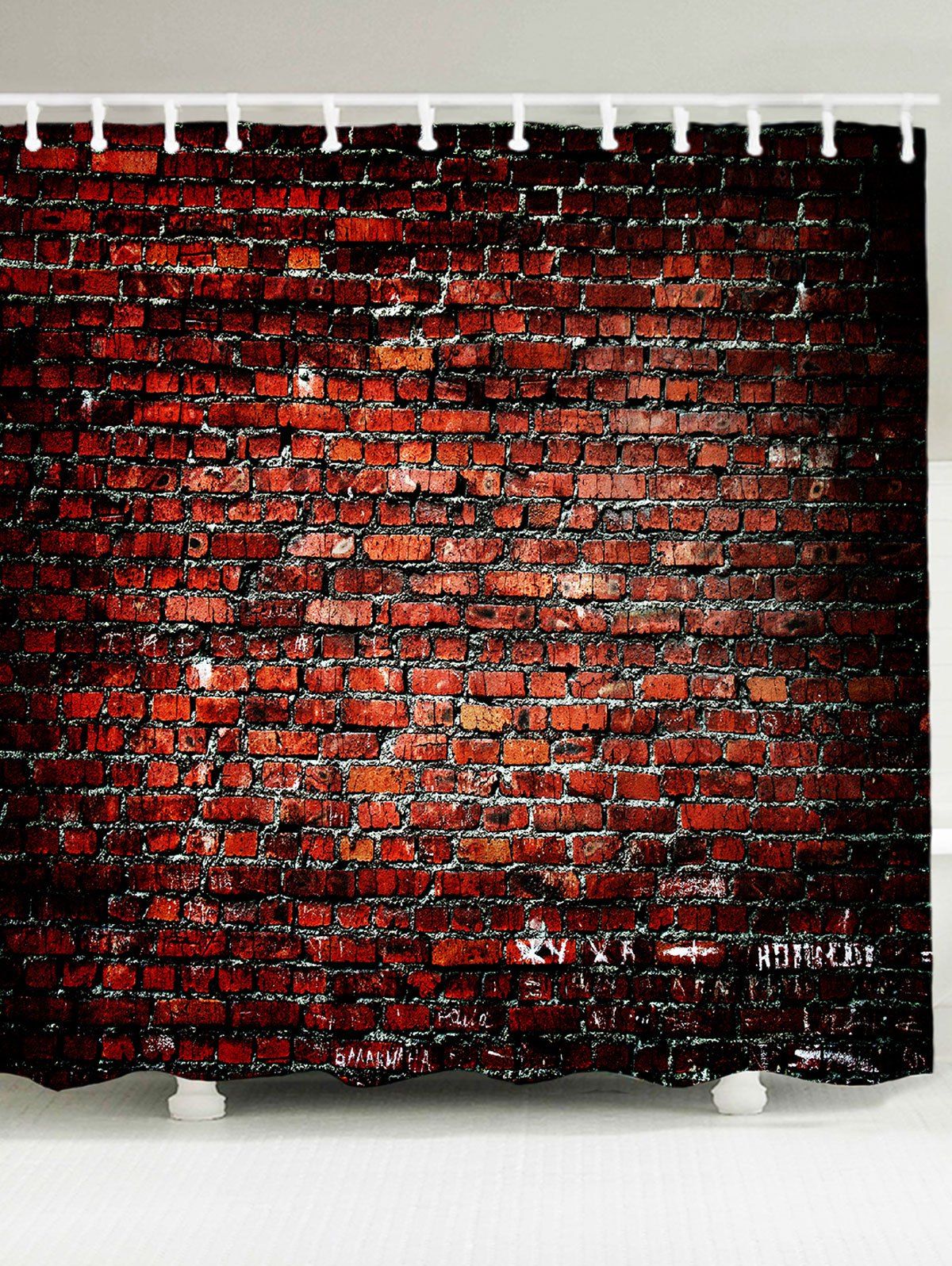 

Vintage Bricks Printed Waterproof Shower Curtain, Brick-red