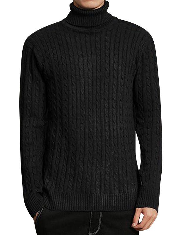

Turtleneck Cable Knit Sweater, Black