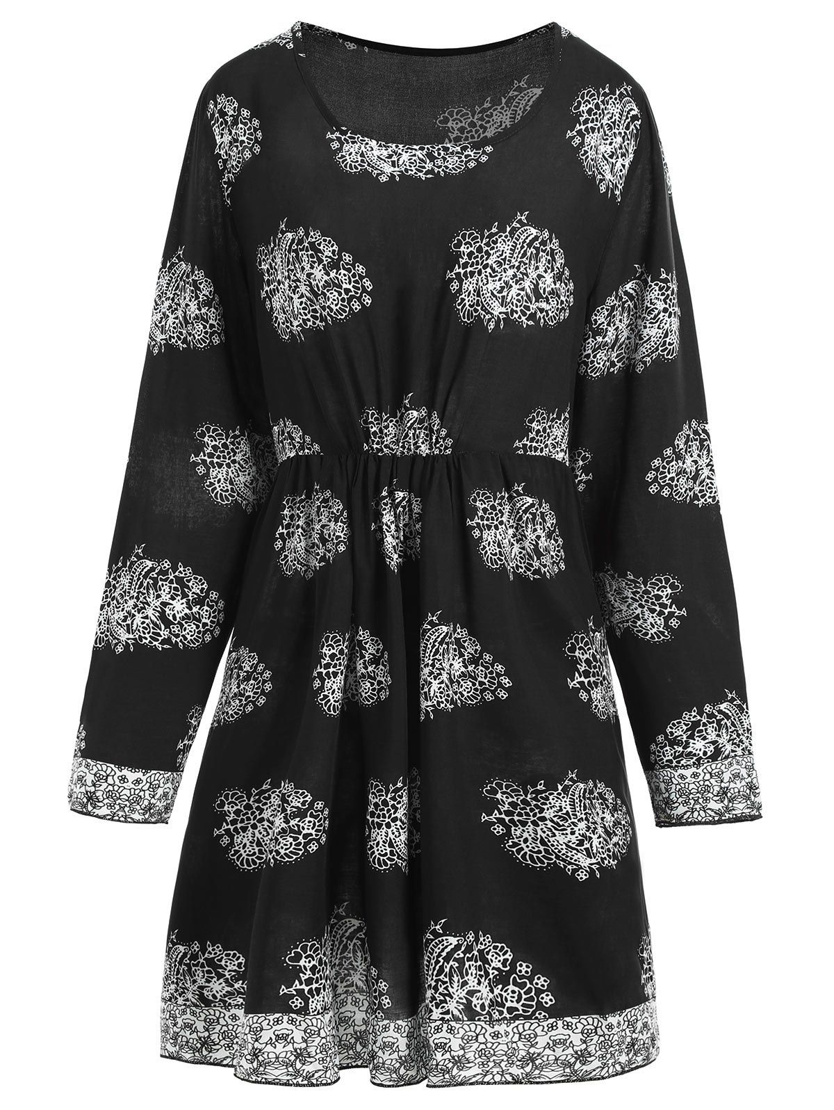 

Plus Size Elastic Waist Ethnic Tee, Black