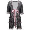 Pyjama Enveloppant Lingerie en Dentelle Florale Grande Taille - Noir 3XL