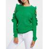 Frill Cold Shoulder Sweater - GREEN S