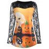 T-Shirt Grande Taille Halloween Citrouille Lune à Dentelle Plongée - Orange XL