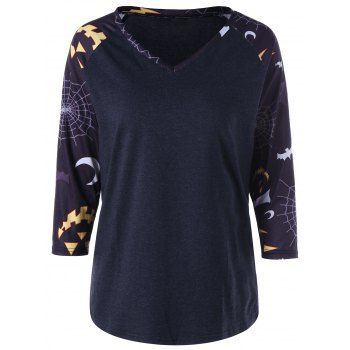 

V Neck Spider Web Raglan Sleeve T-shirt, Black