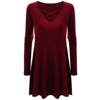 [17% OFF] 2021 Criss Cross Skirted Plus Size Tee In WINE RED | DressLily