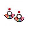 Ethnic Fuzzy Pompon Rainbow Tassel Earrings - multicolore 