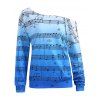 Sweat-shirt Imprimé Note Musicale à Épaule Nue Grande Taille - Bleu 3XL