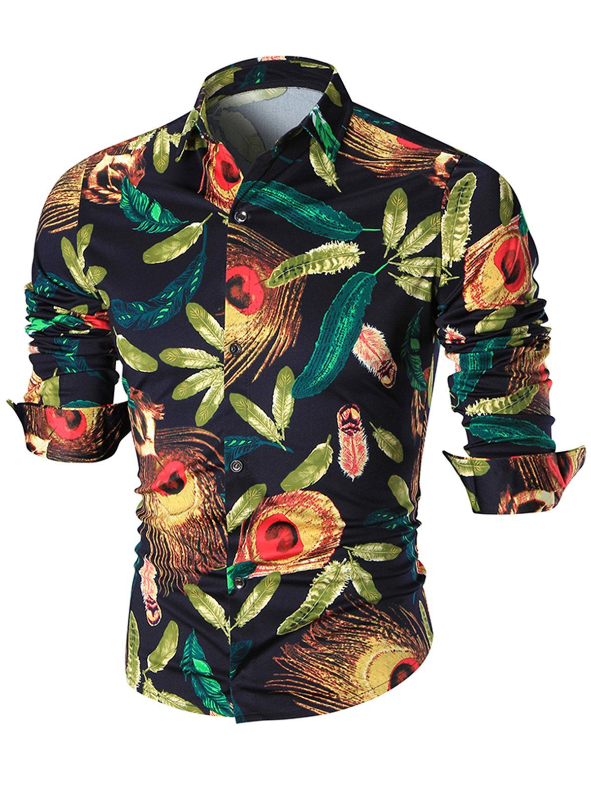 

Slim Feather Print Long Sleeve Shirt, Colormix