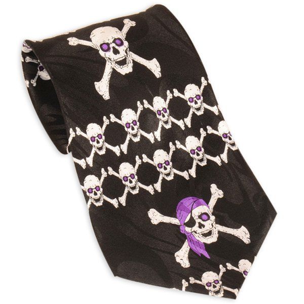 

10CM Width Neck Tie with Pirate Skull Print, Black