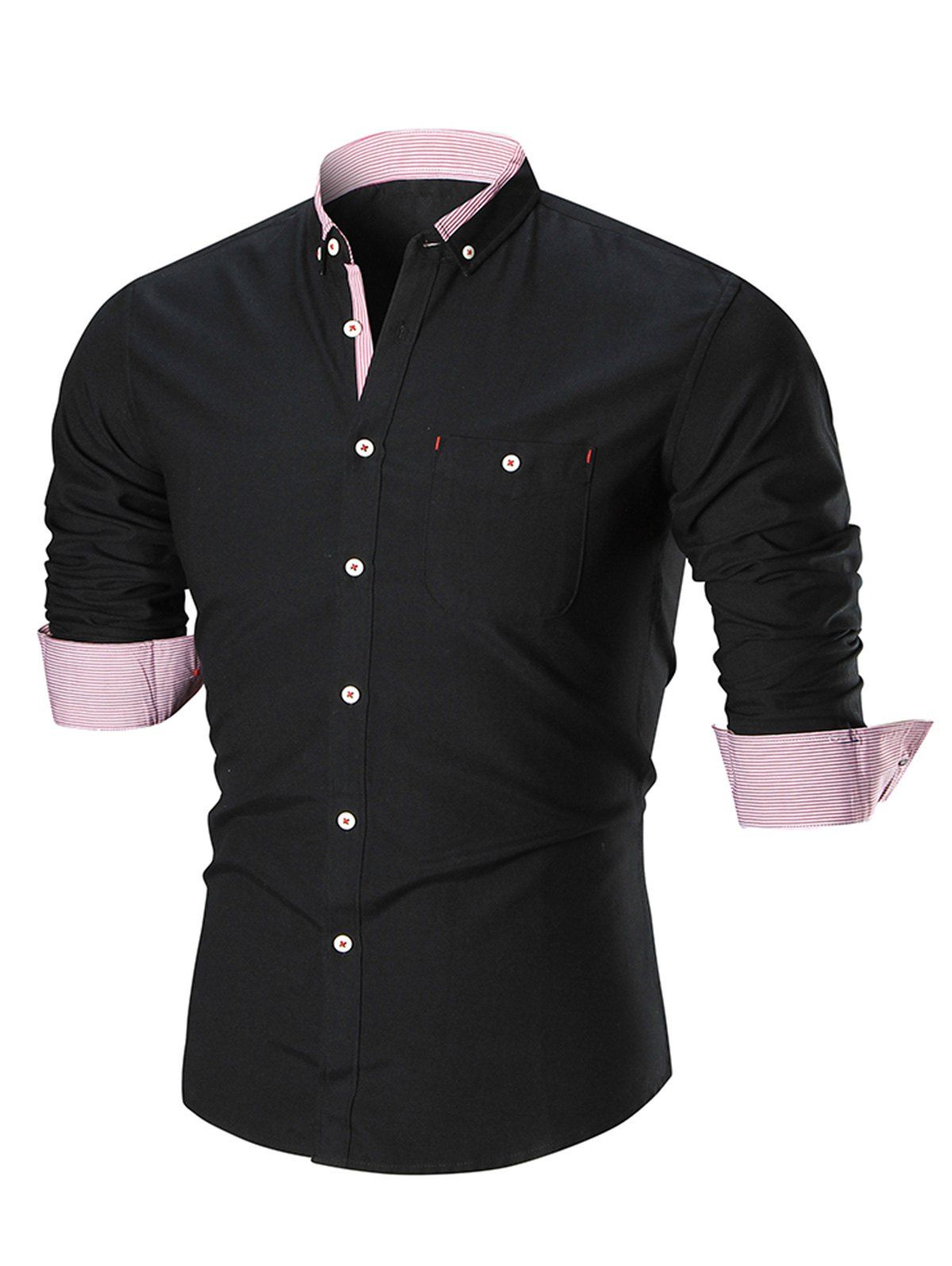 

Chest Pocket Button-down Long Sleeve Shirt, Black