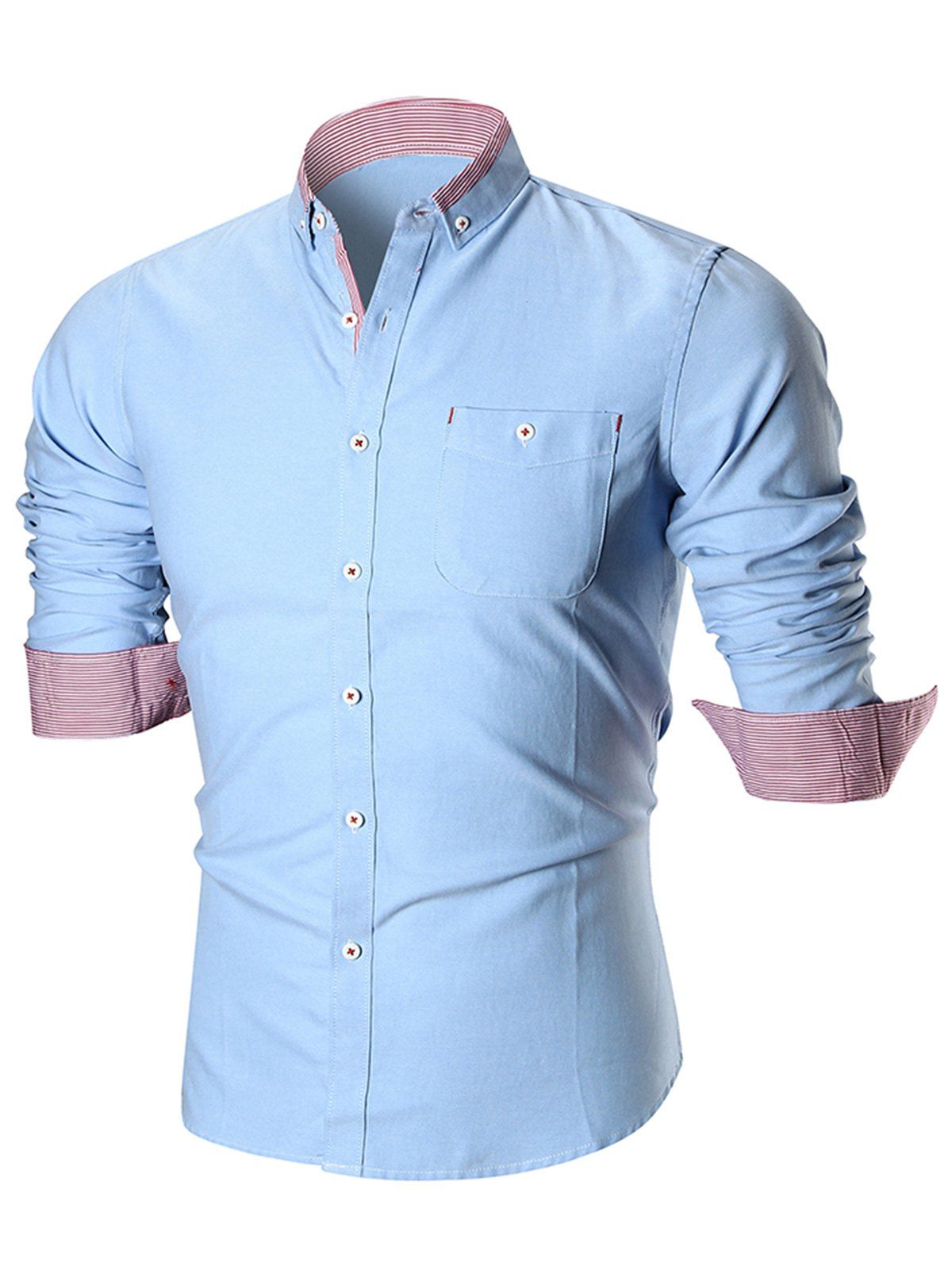 

Chest Pocket Button-down Long Sleeve Shirt, Light blue
