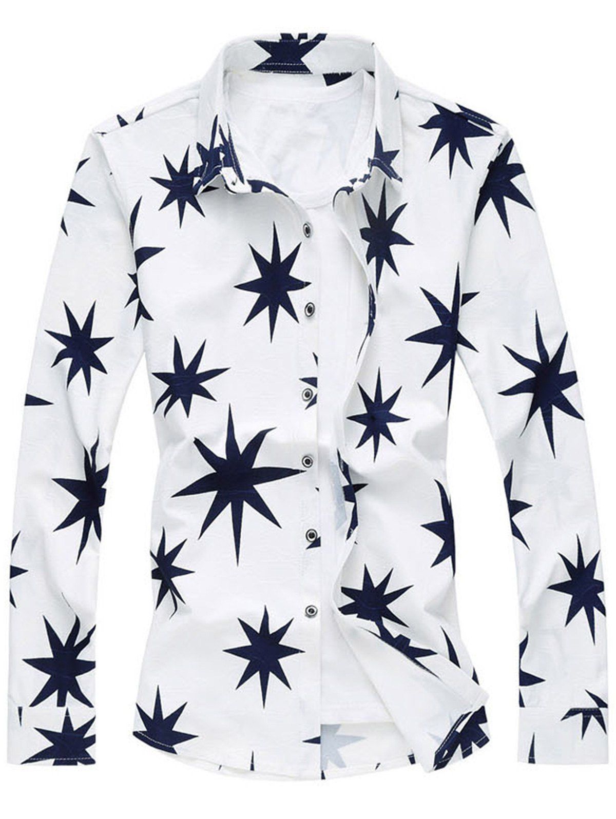 

Eight Pointed Star Long Sleeve Plus Size Shirt, White