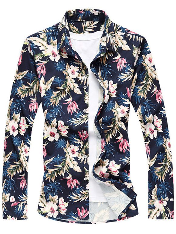 Chemise à motifs floraux à manches longues - multicolore 6XL