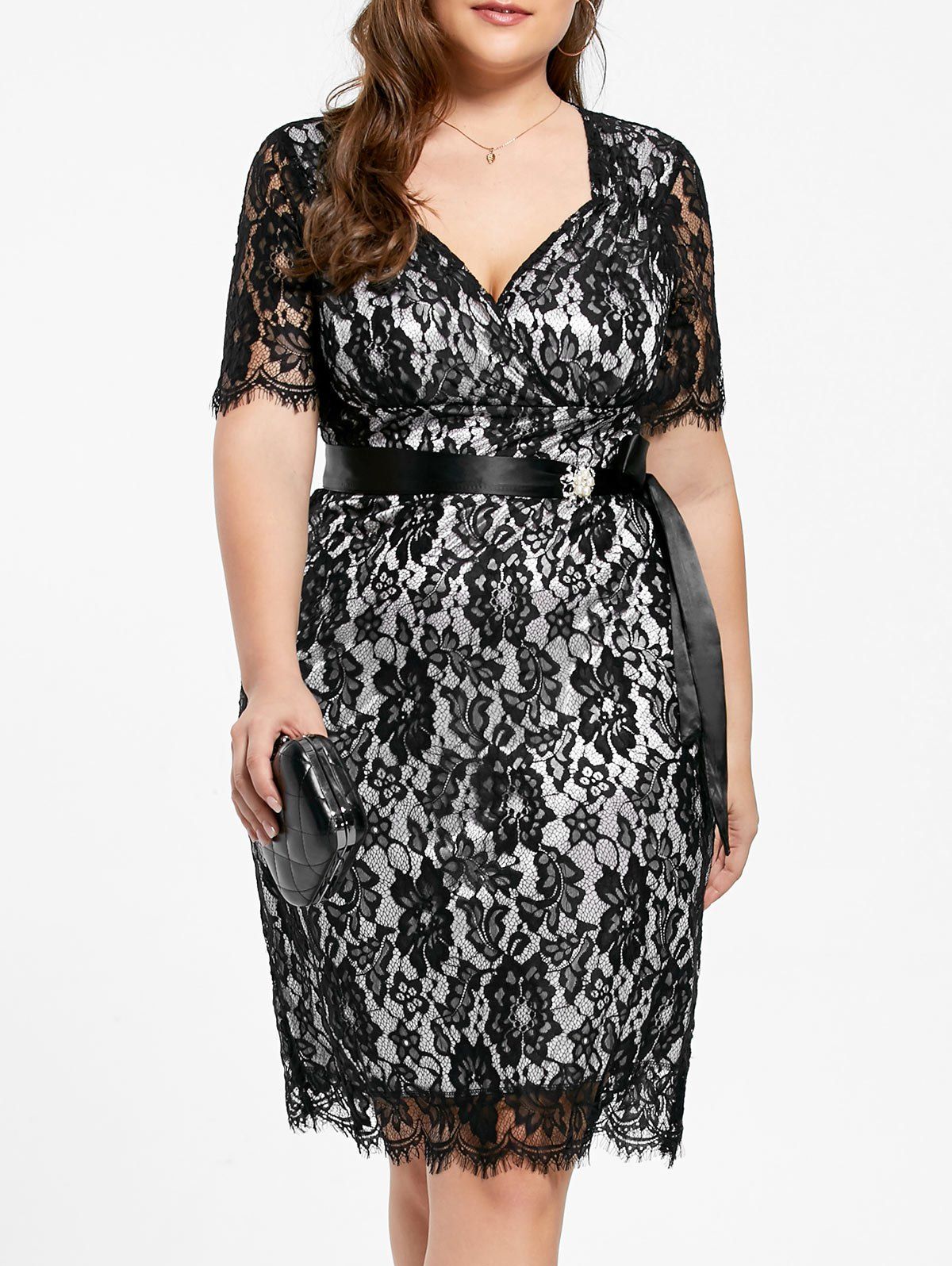 

Lace Plus Size Formal Party Dress, Black white