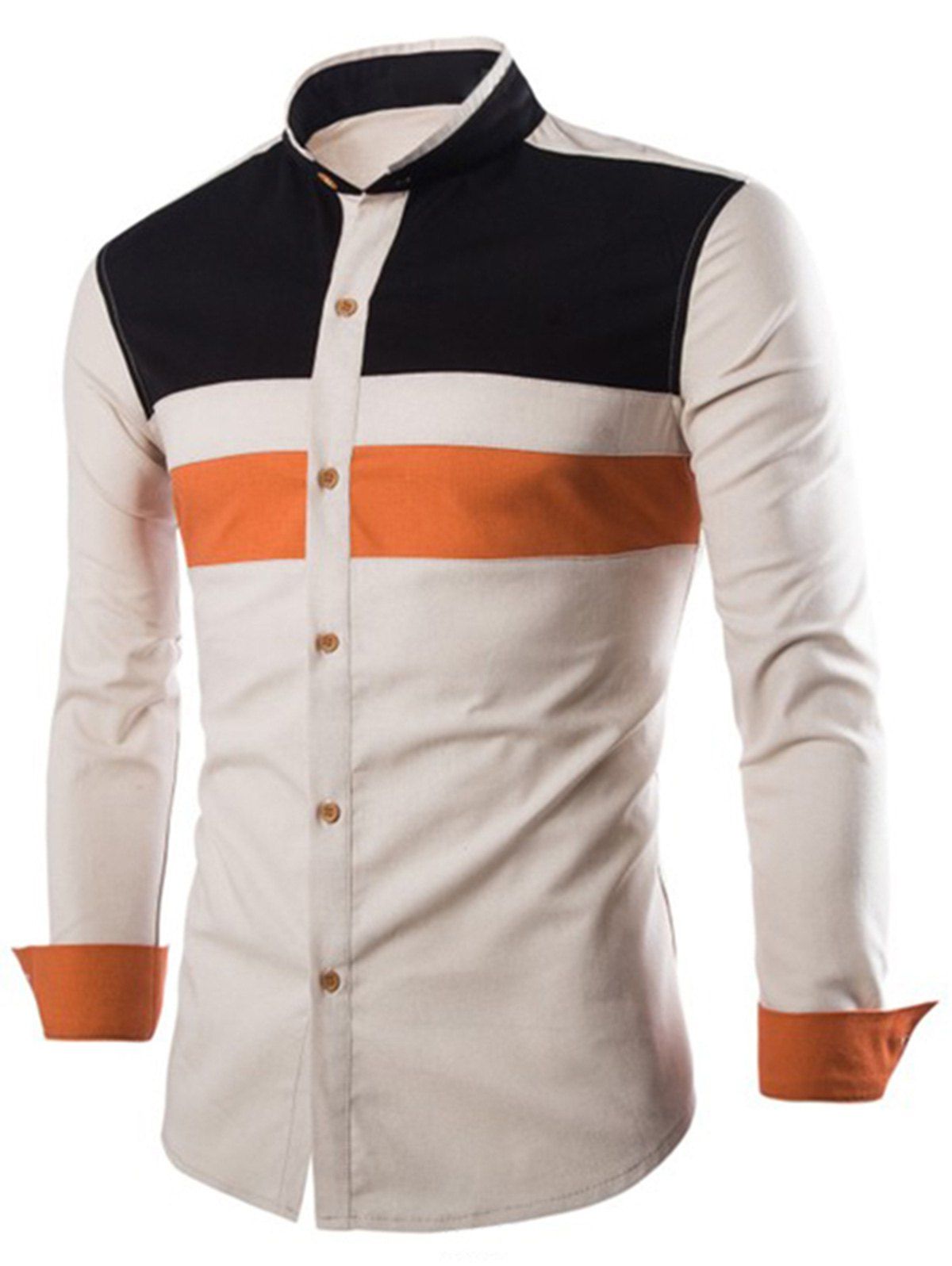 

Color Block Casual Long Sleeve Shirt, Coffee
