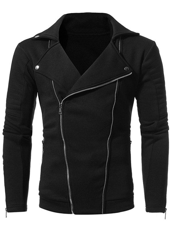 

Fleece Double Zipper Biker Jacket, Black