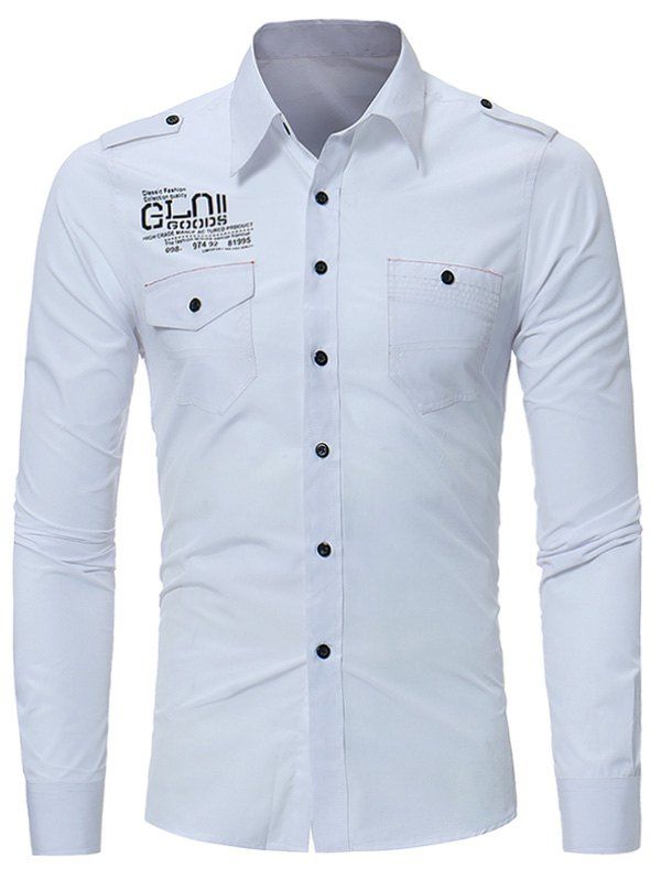 

Graphic Print Pockets Cargo Shirt, White