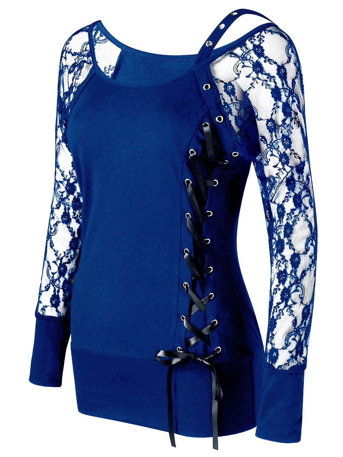 

Raglan Sleeve Lace Up Top, Blue