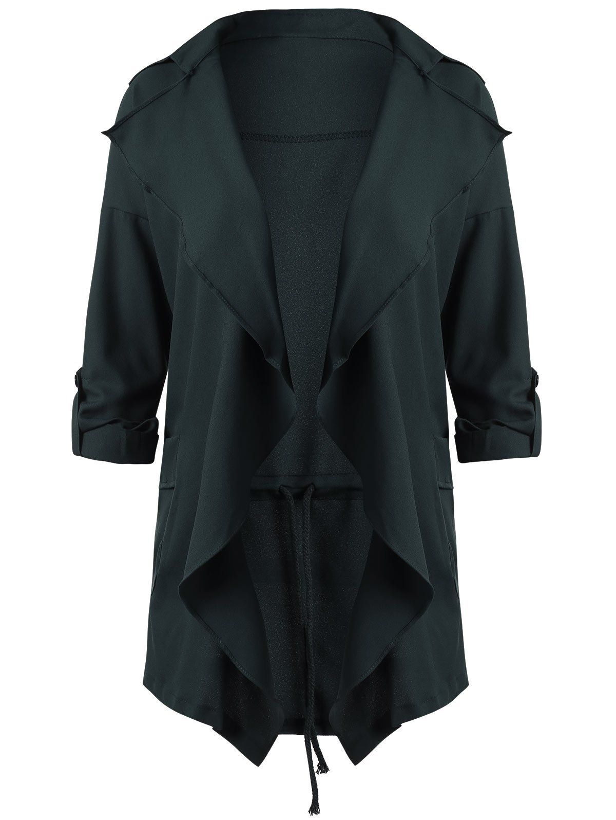 

Lapel Plus Size Waterfall Coat, Blackish green