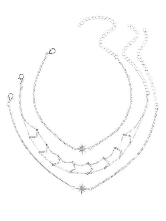 3PCS strass Star V Collarbone Colliers - Argent 