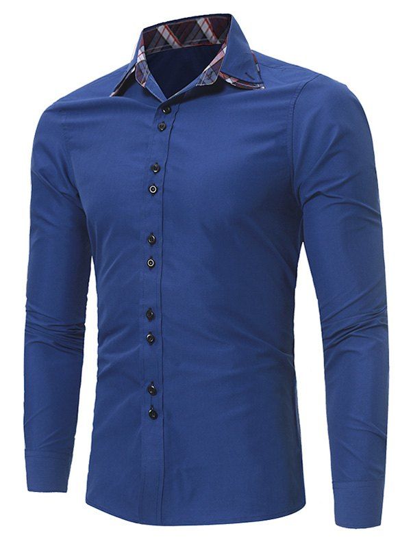 

Slim Fit Plaid Panel Button Down Shirt, Royal