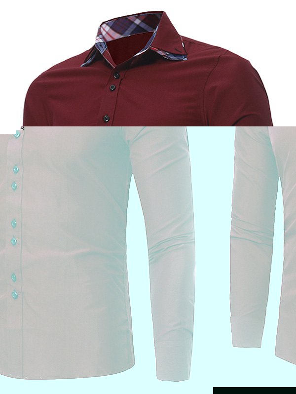 

Slim Fit Plaid Panel Button Down Shirt, Wine red