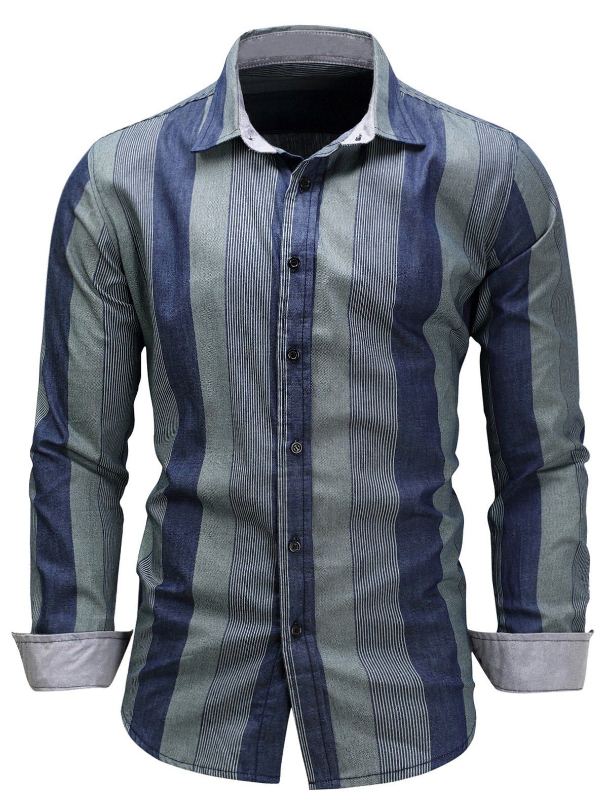 

Vertical Stripe Print Chambray Shirt, Blue