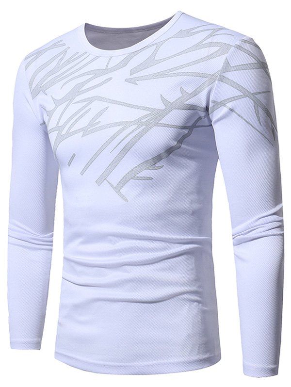 

Stretchy Openwork Printed Long Sleeve T-shirt, White