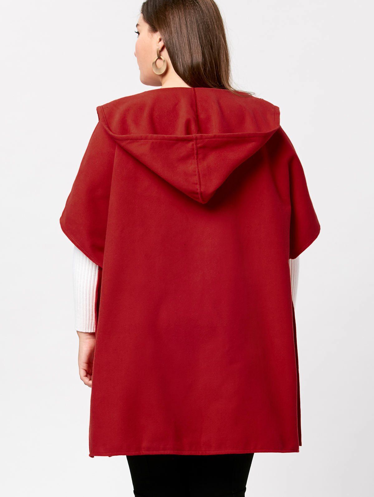 2018 Plus Size Wool Blend Hooded Poncho Coat RED XL In Plus Size