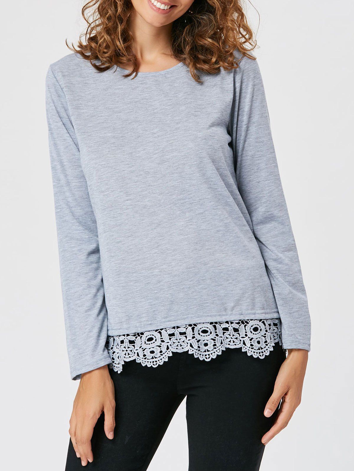 

Long Sleeve Lace Insert Tunic T-shirt, Gray