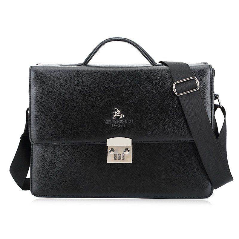 

Textured Leather Metal Embellished Briefcase, Black