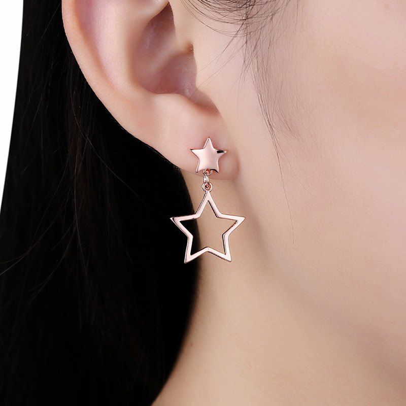 

Cute Alloy Doubled Star Earrings, Rose gold