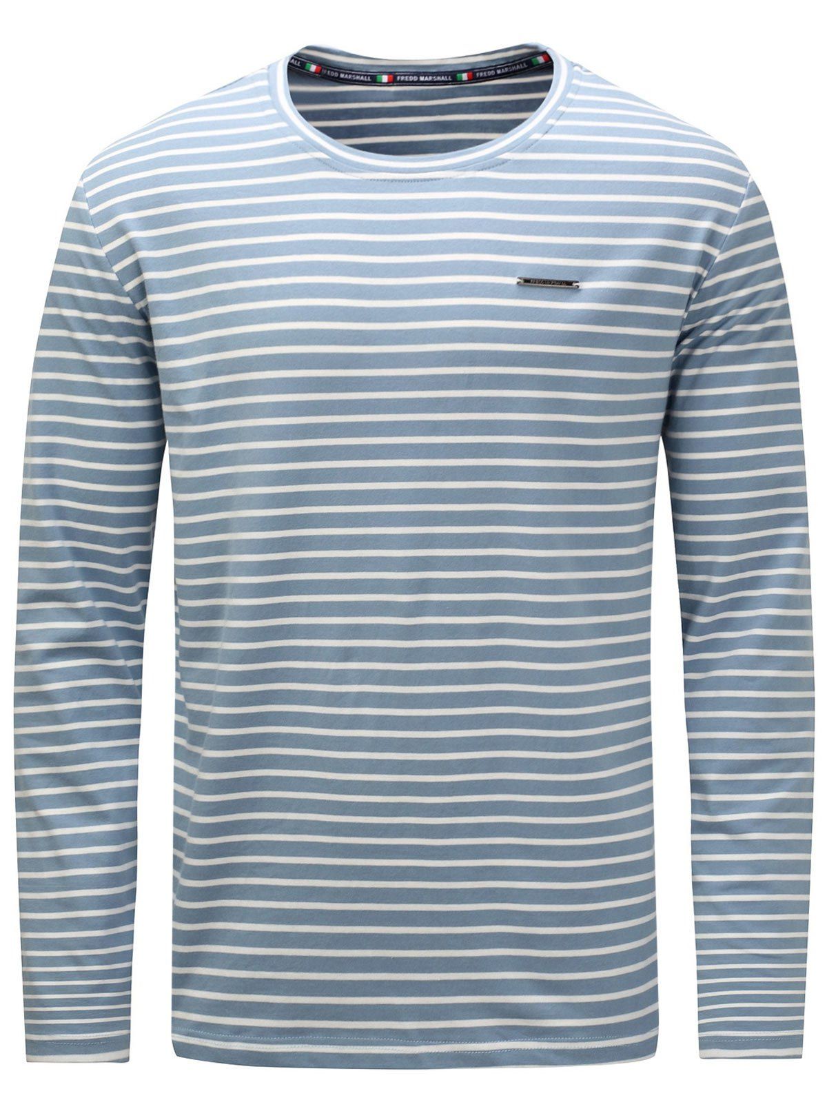 

Metal Embellished Long Sleeve Stripe T-shirt, Light blue