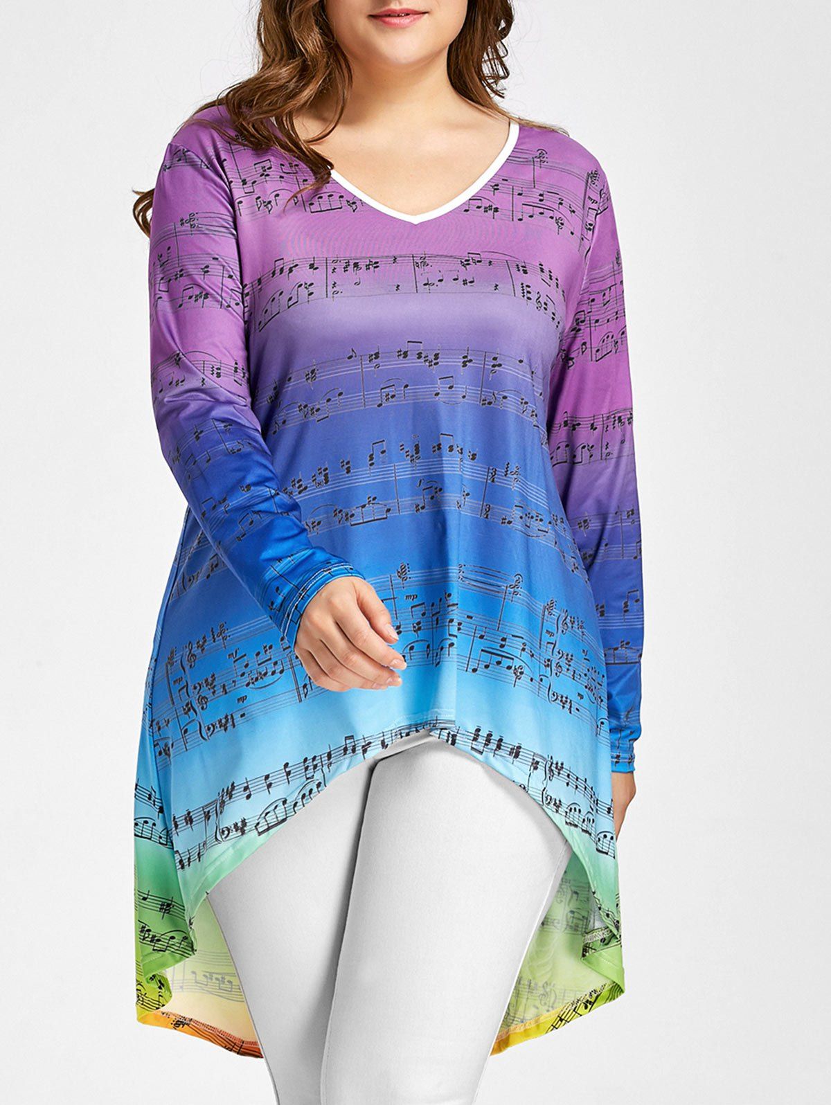 

Plus Size Music Notes High Low Ombre Tee, Colormix