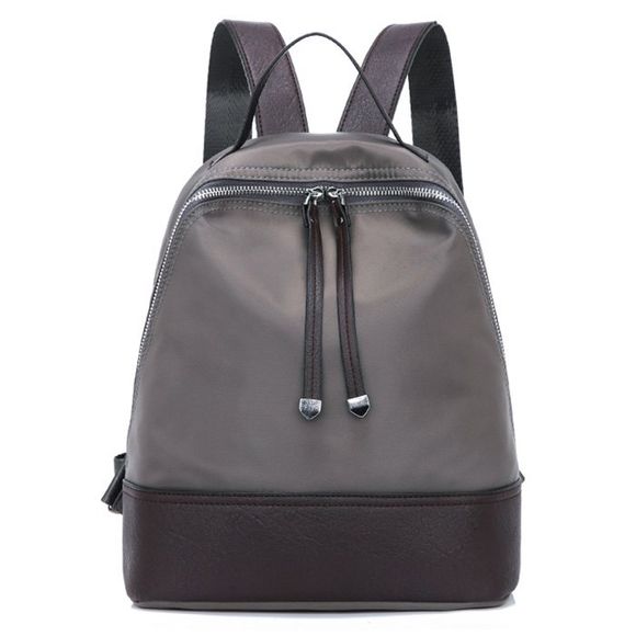 Nylon Zippers Faux Leather Insert Backpack - Gris 