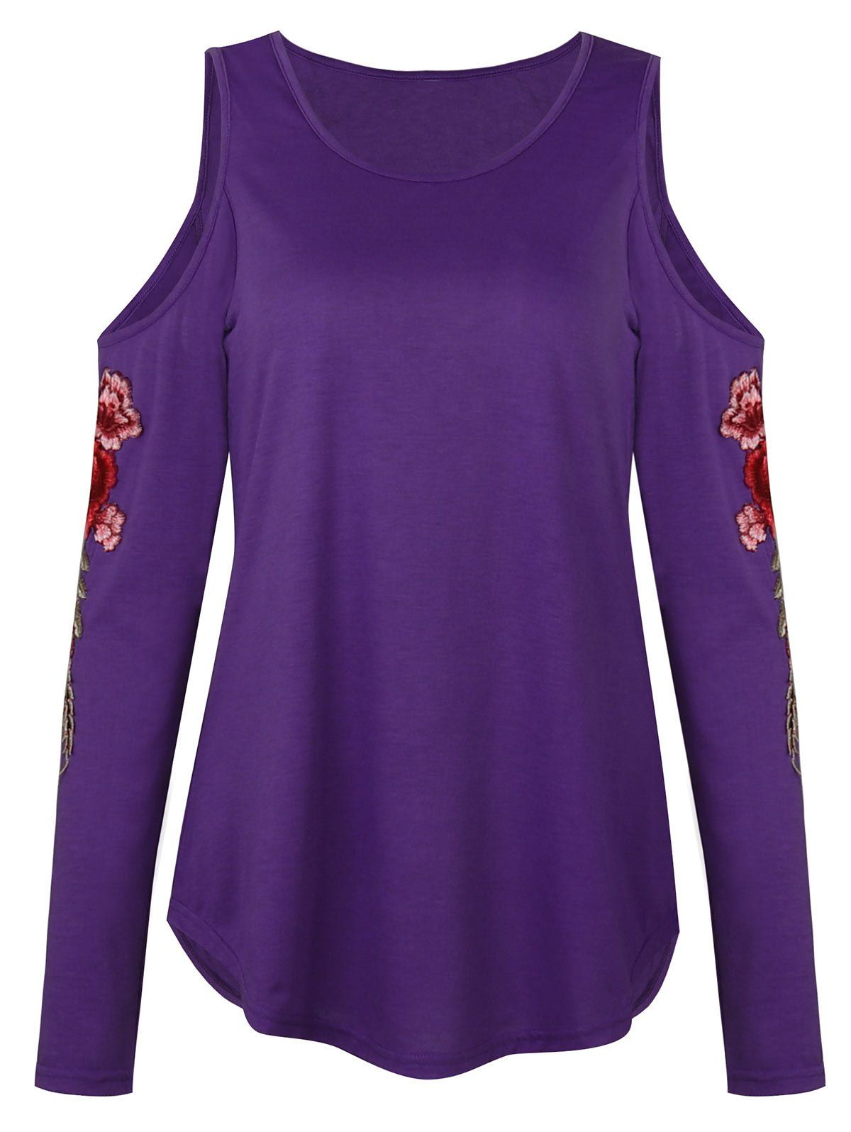 

Cold Shoulder Floral Embroidered Tee, Purple