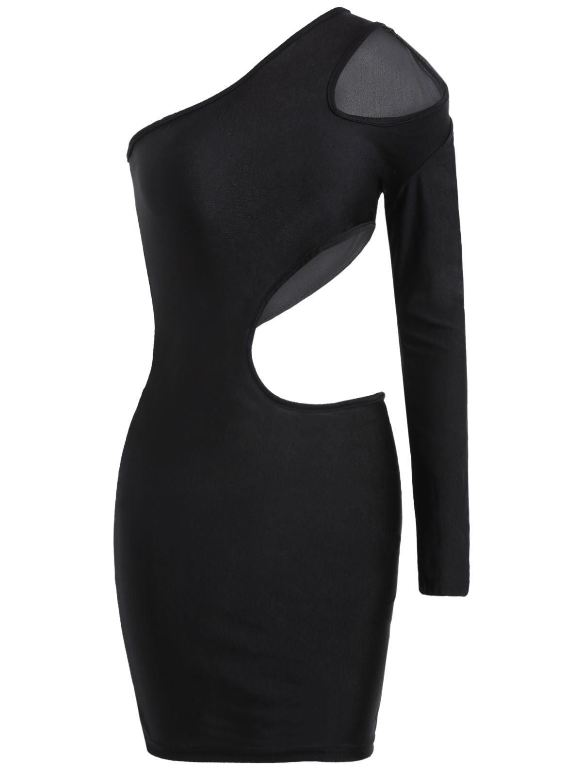 [17% OFF] 2020 One Shoulder Cut Out Bodycon Dress In BLACK | DressLily