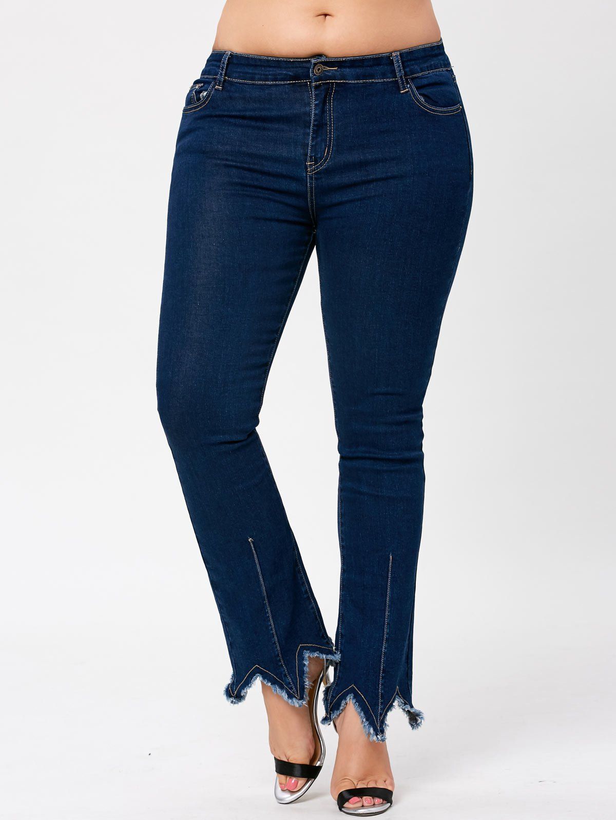 

Plus Size Bootcut Frayed Denim Pants, Denim blue