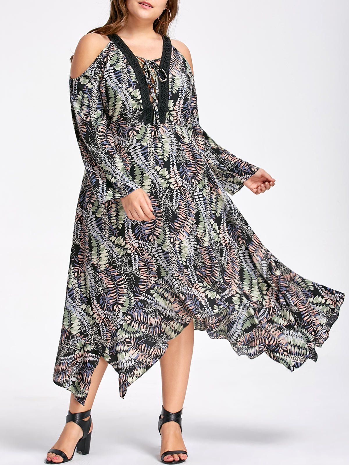 

Plus Size Cold Shoulder Handkerchief Dress, Colormix