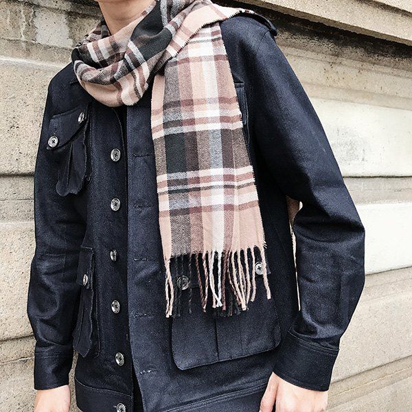 

Cashmere-like Acrylic Yarns Plaid Printed Scarf, Light coffee