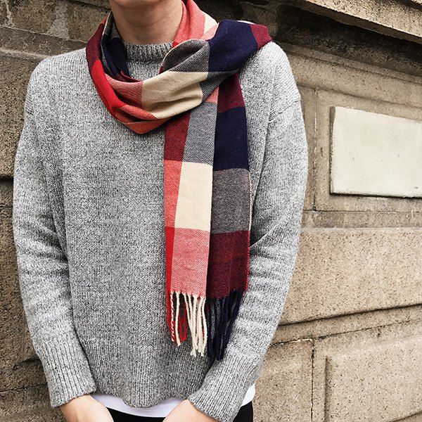

Fringed Cashmere-like Acrylic Yarns Plaid Scarf, Purplish blue