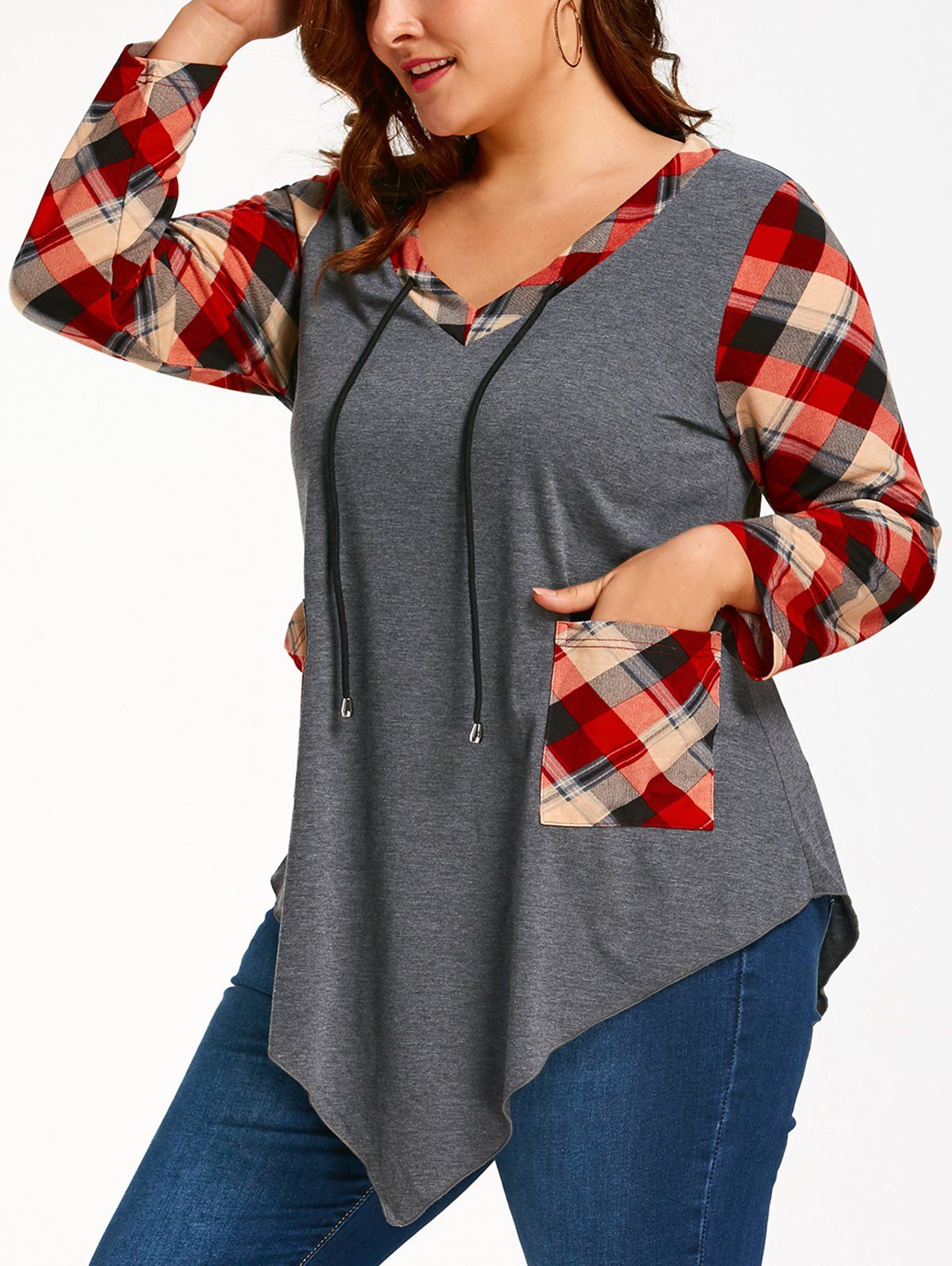 affordable long sleeve asymmetrical plus size t shirt