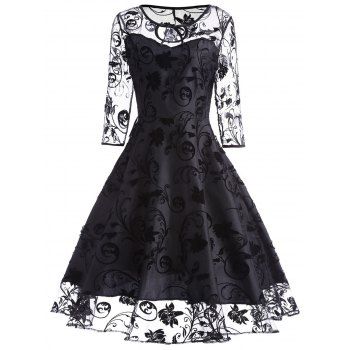 [41% OFF] 2024 Keyhole Sheer Sleeve Lace Vintage Dress In BLACK | DressLily